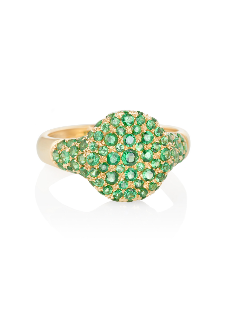 Green Garnet 'Sugar' Pinky Signet Ring in 18k Gold