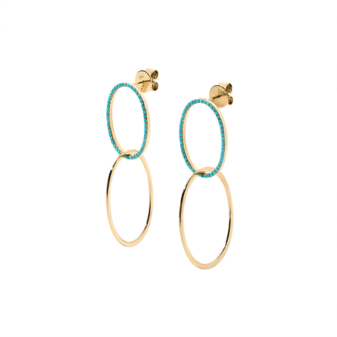 Oh! Supreme double hoop earrings in 18k gold and turquoise