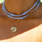 blue lace agate strand necklace with 18k gold clasp