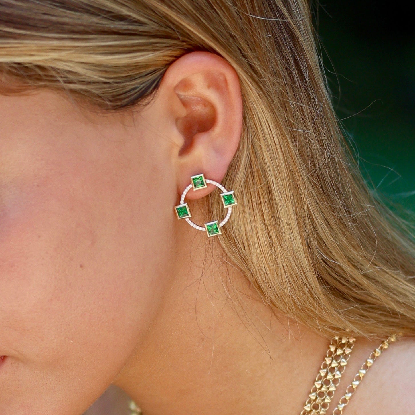 Green Garnet 'Club' Earrings in 18k Gold