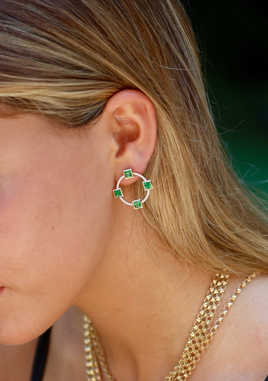 Green Garnet 'Club' Earrings in 18k Gold