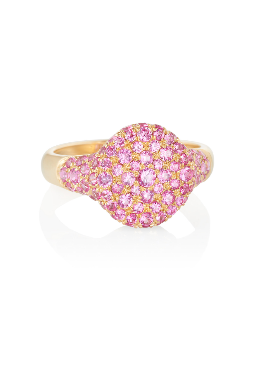 Pink Sapphire 'Sugar' Pinky Signet Ring in 18k Gold