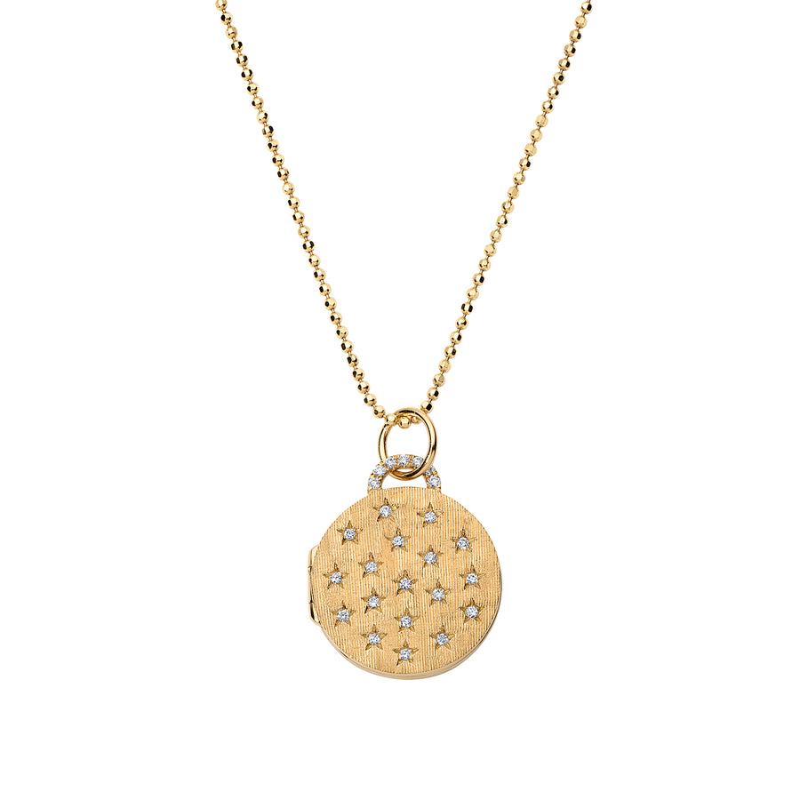 18k gold round locket with diamond pavé stars
