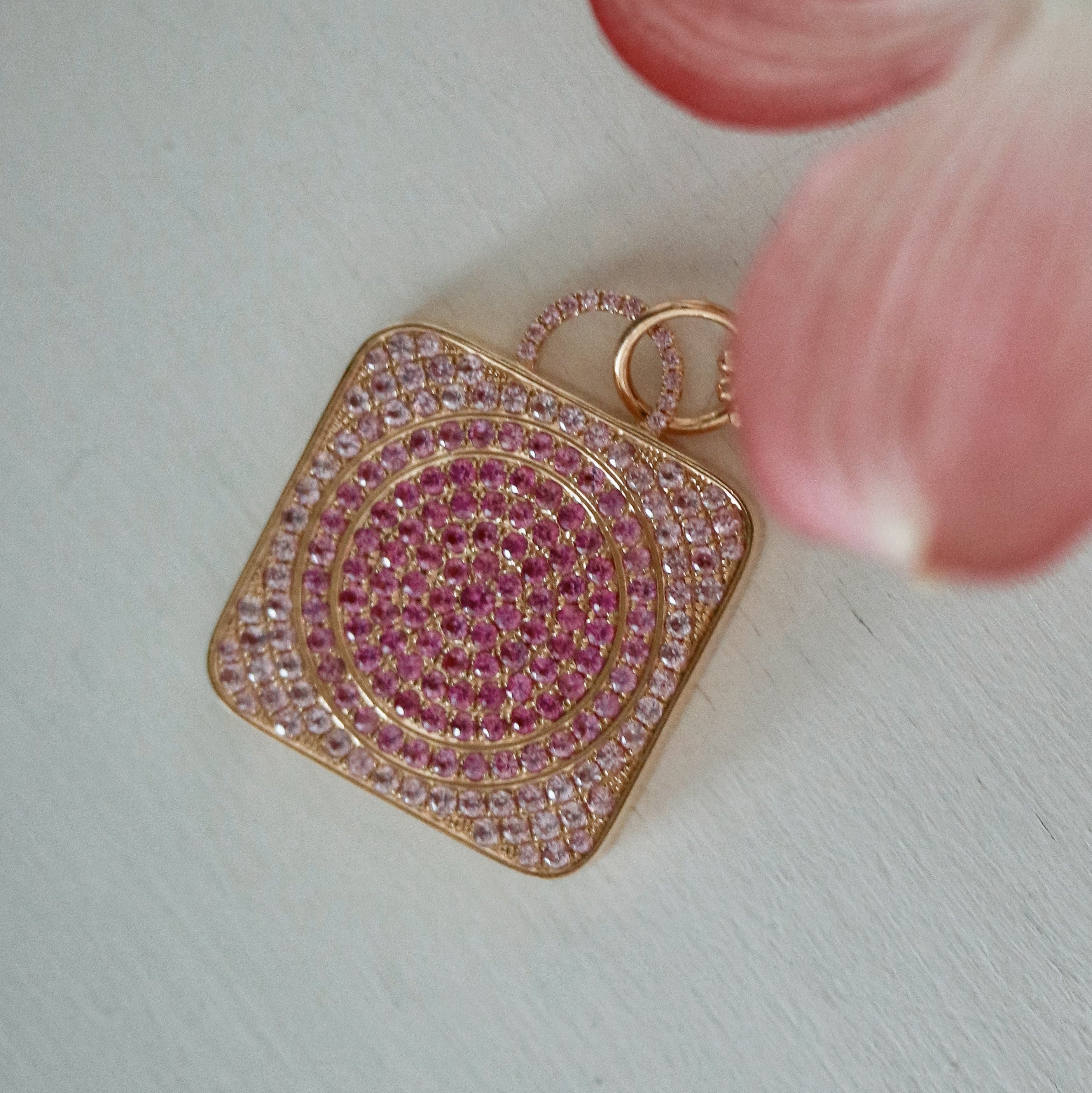 pink sapphire square locket in 18k gold