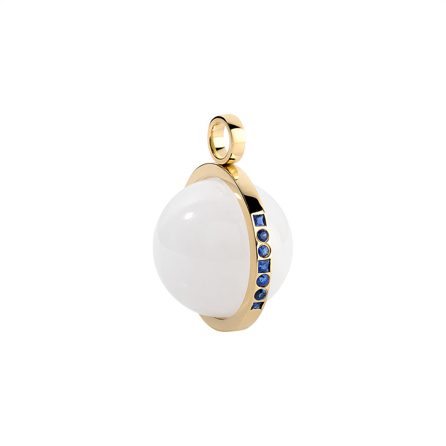 White Agate Deluxe 'Cosmic Spinner' Ball Charm Necklace in 18k Gold