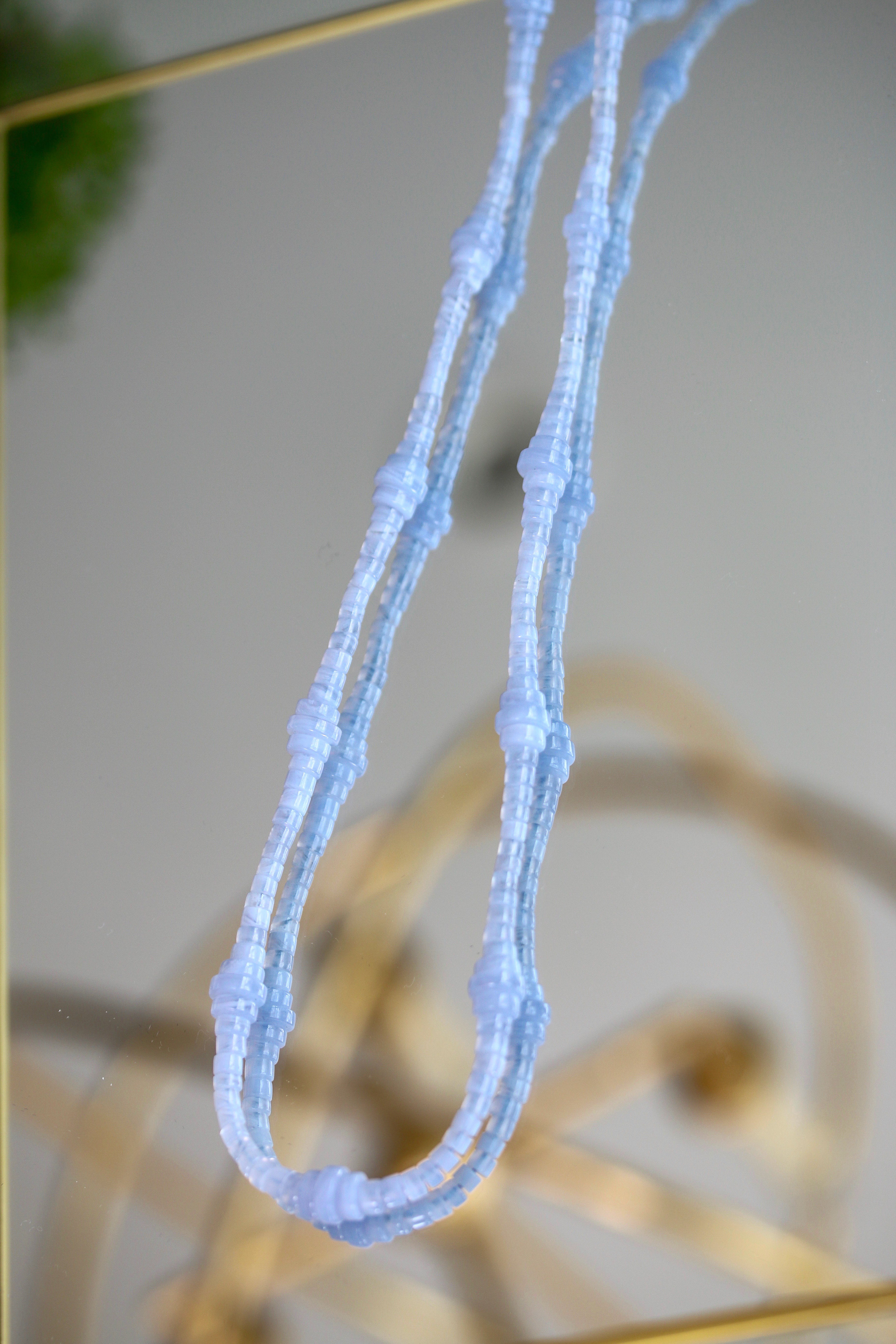 blue lace agate strand necklace with 18k gold clasp 