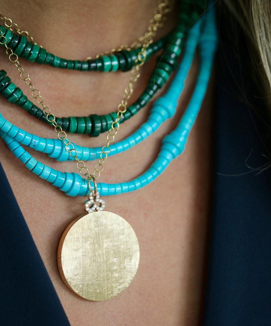 turquoise beaded strand necklace with 18k gold clasp