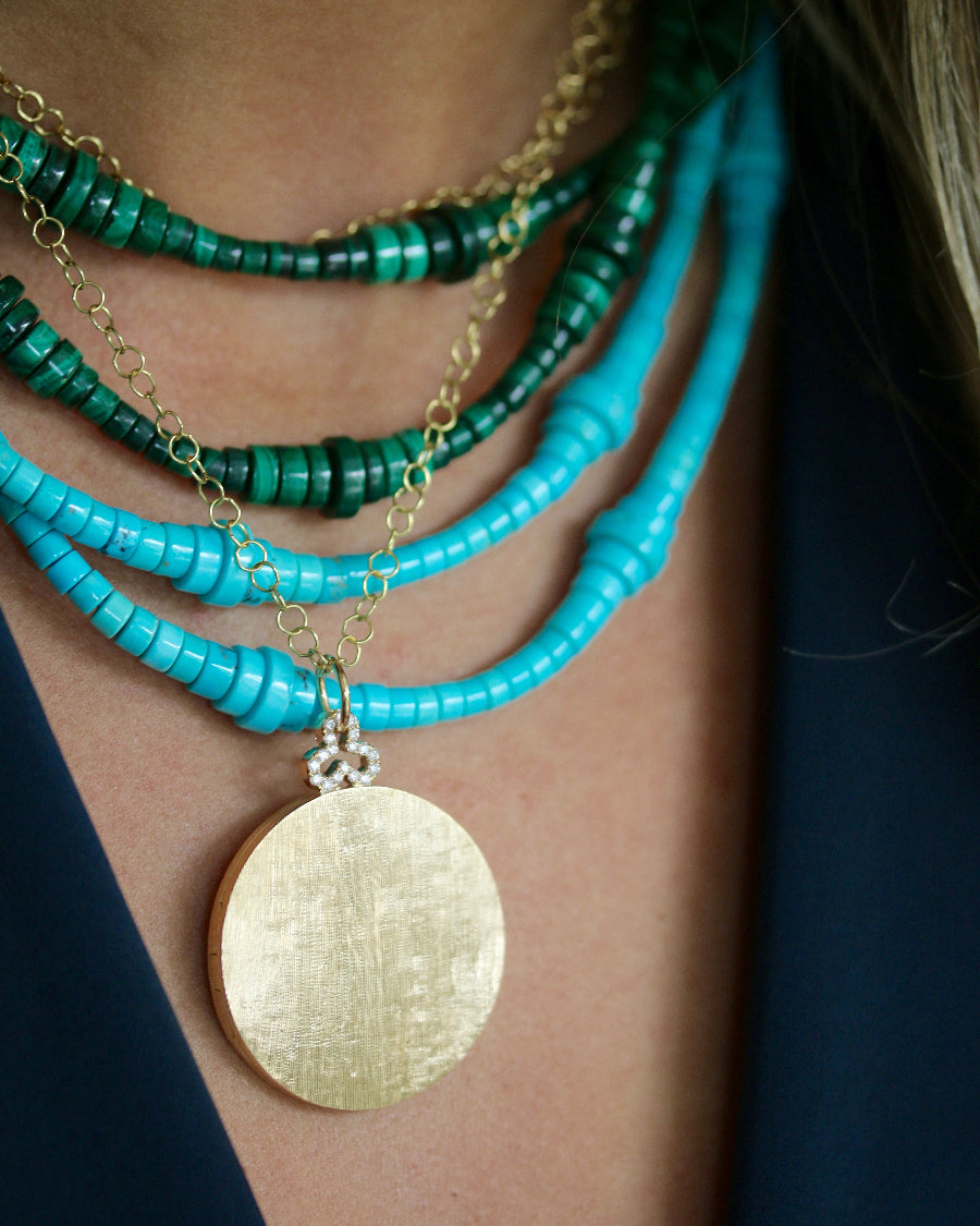 turquoise beaded strand necklace with 18k gold clasp