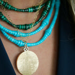 turquoise beaded strand necklace with 18k gold clasp