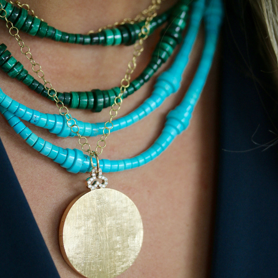 turquoise beaded strand necklace with 18k gold clasp