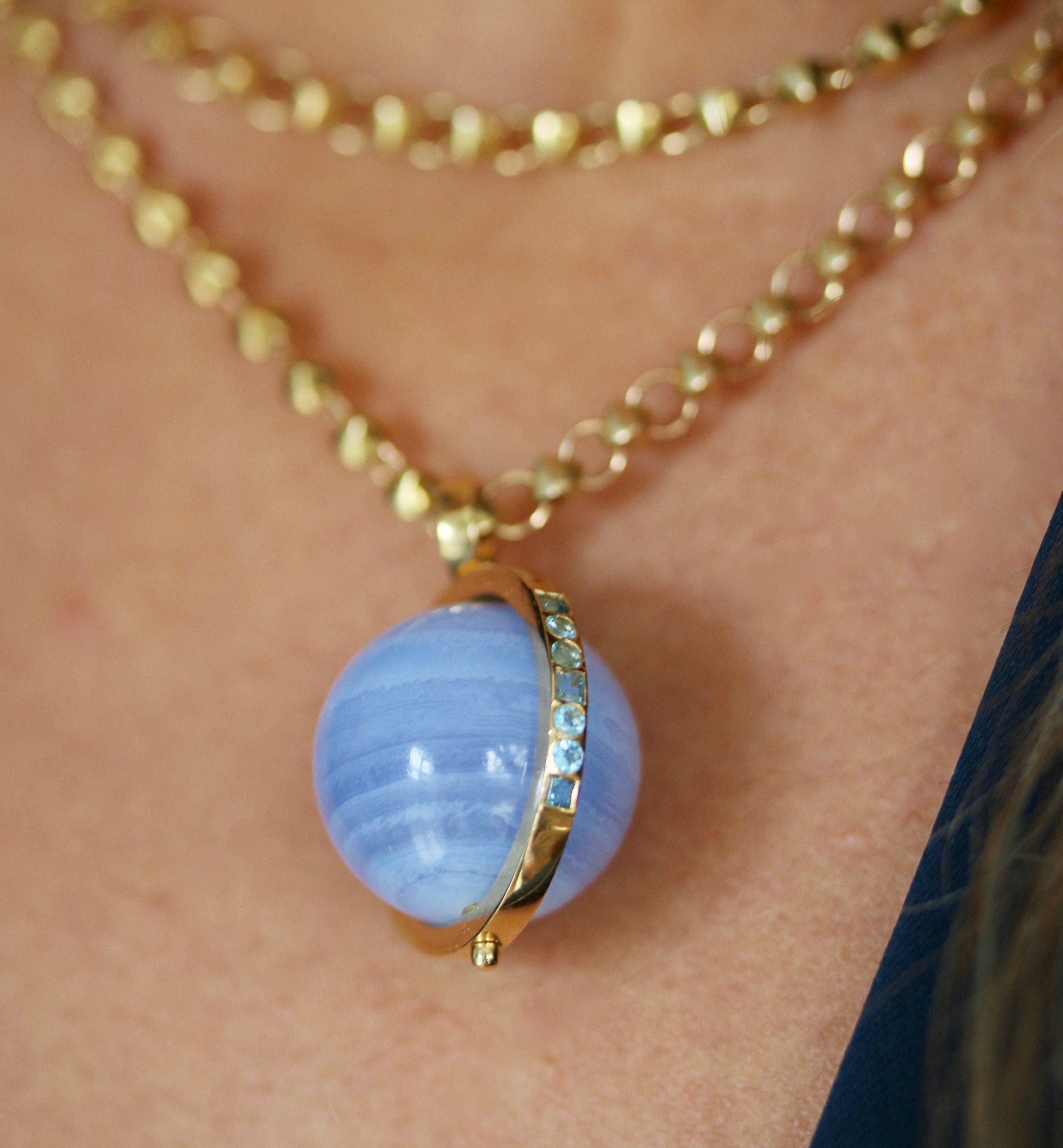Blue Lace Agate & Pastel Blue Sapphires on 18k gold