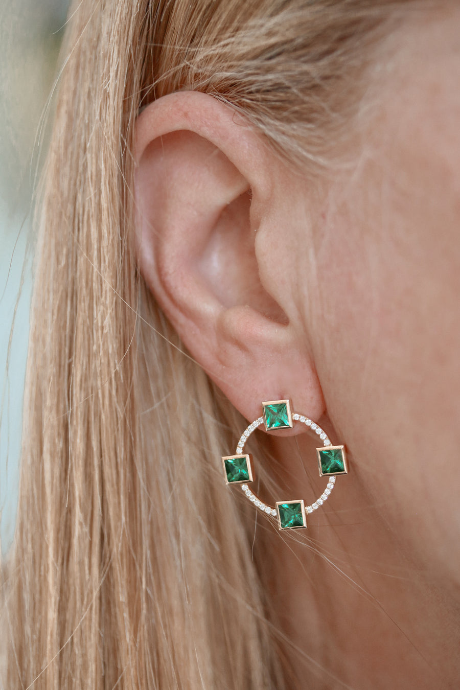Green Garnet 'Club' Earrings in 18k Gold