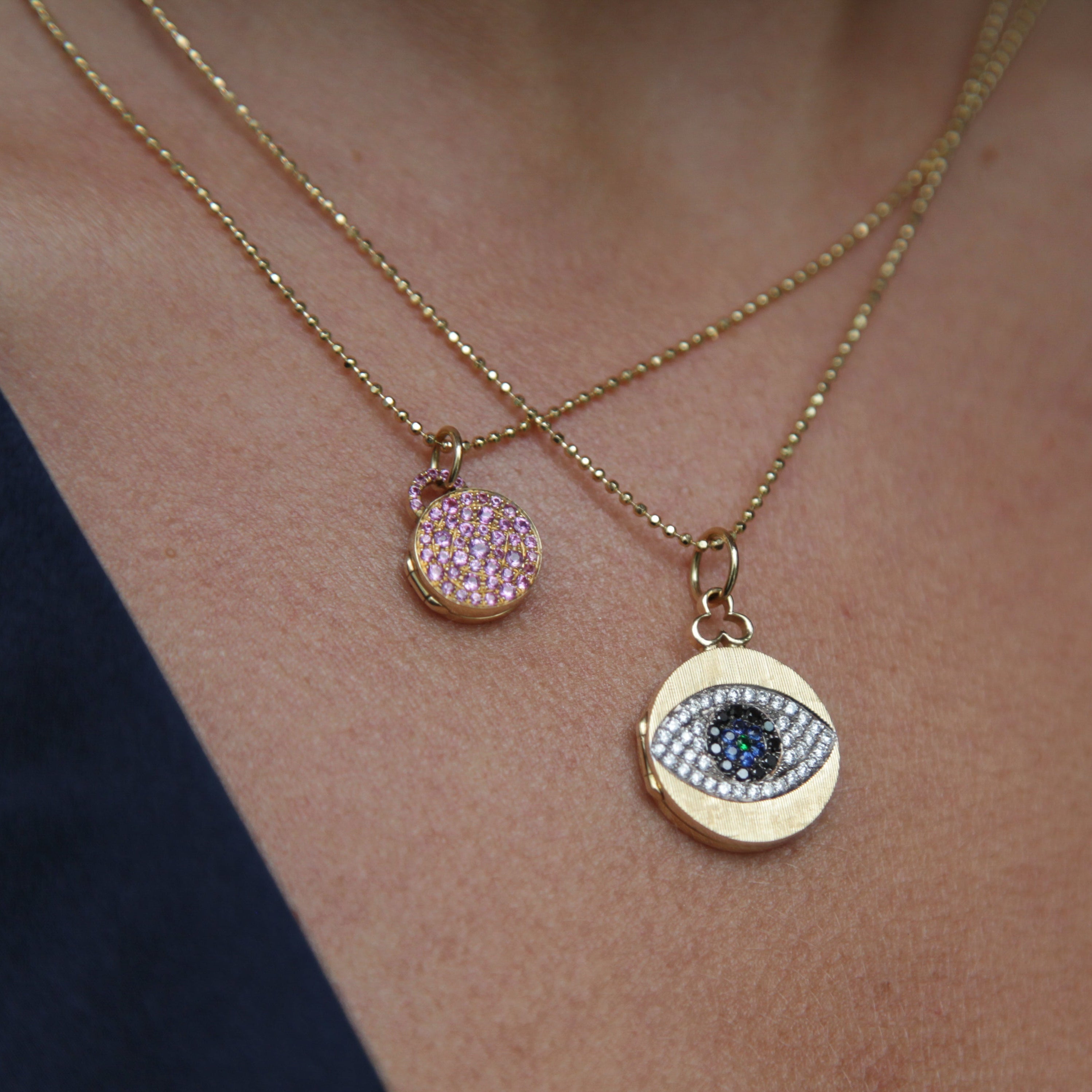 pink sapphire pavé locket necklace in 18k gold