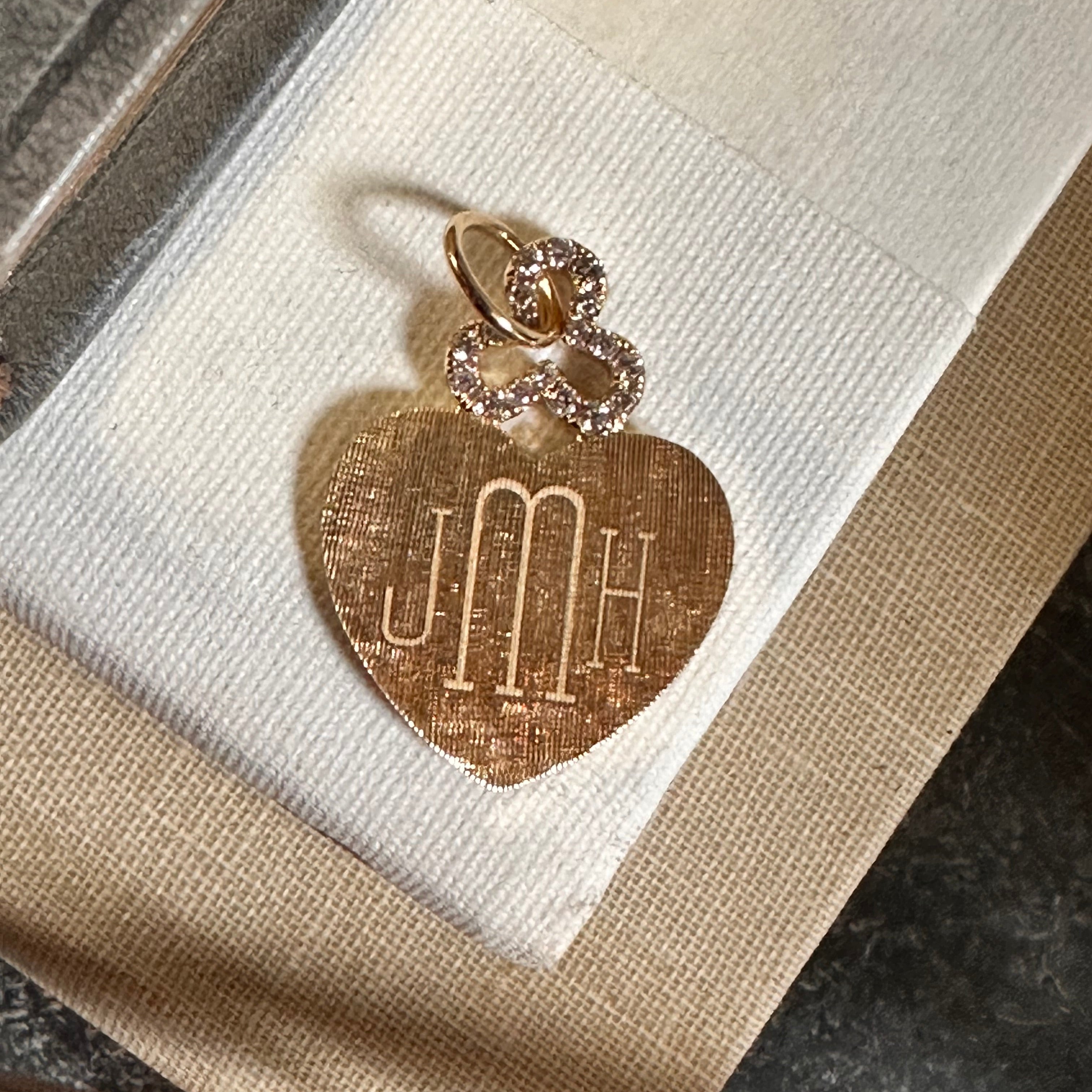 Diamond Trefoil Heart Pendant in 18k Gold and Custom Engraving
