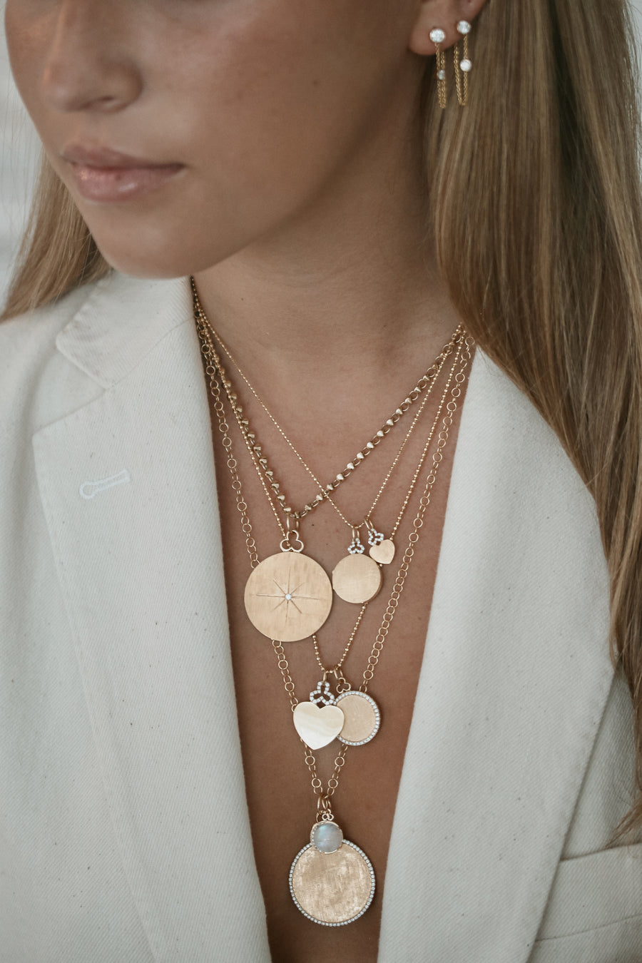18k gold round locket necklace with north star symbol