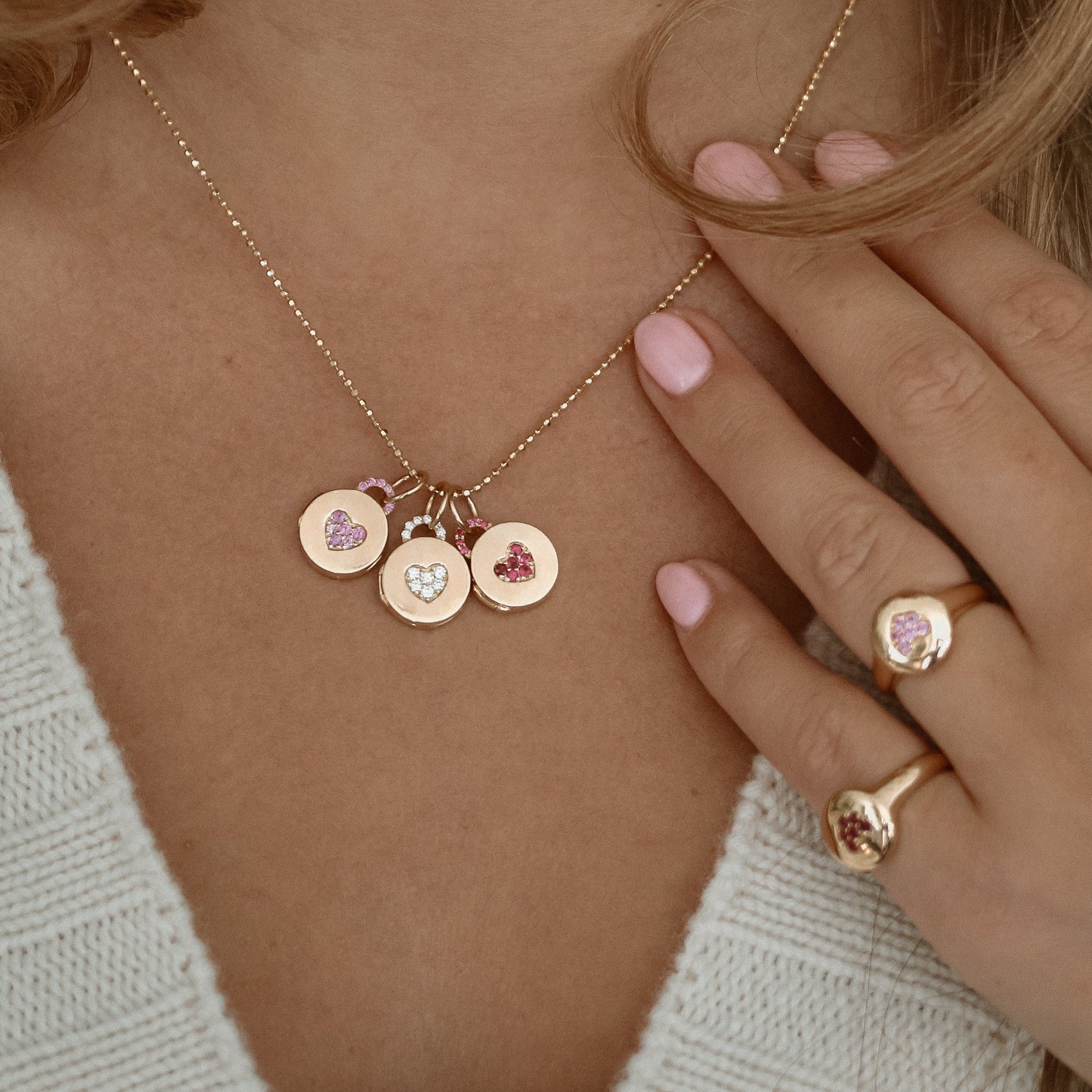 pink sapphire pavé heart locket necklace in 18k gold