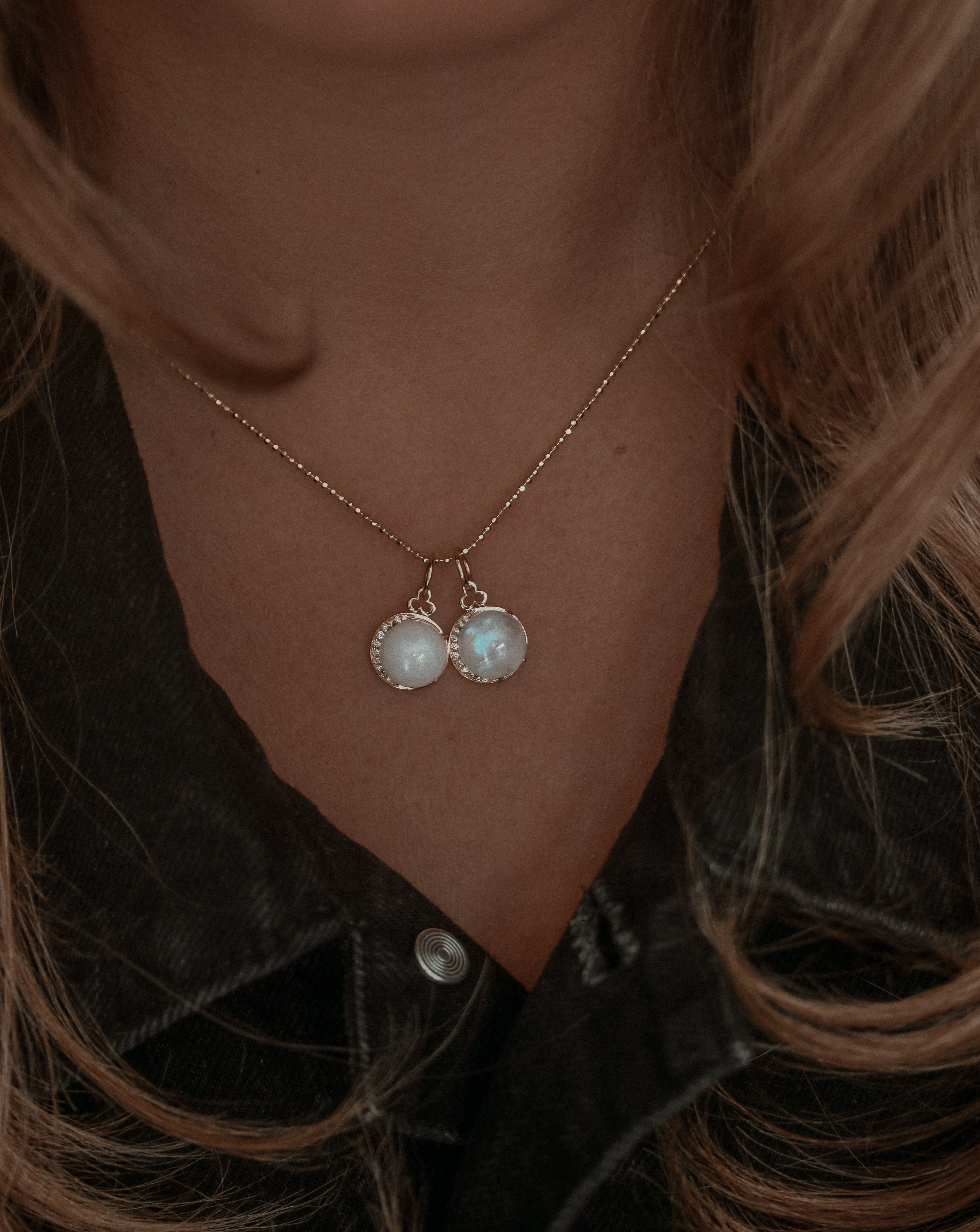 White Agate Cabochon 'Moon' Charm Pendant