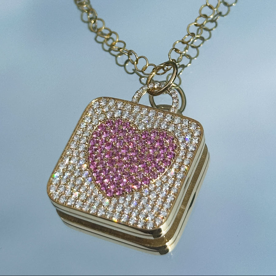 diamond and pink sapphire sweet dreams square locket necklace