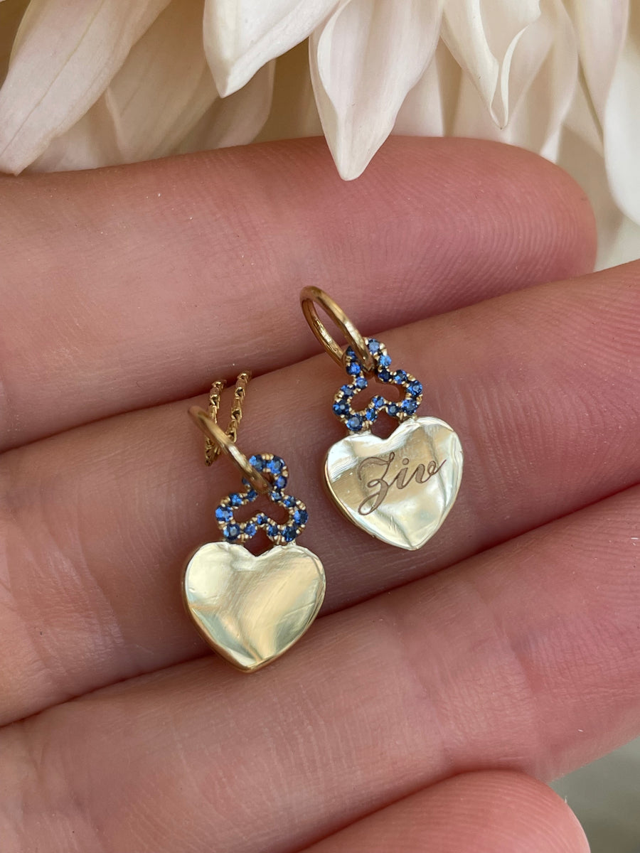 Mini Blue Sapphire 'Heart' Charm in 18k Gold | Shiny