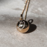 gold ball necklace in 18k gold with diamond engraving