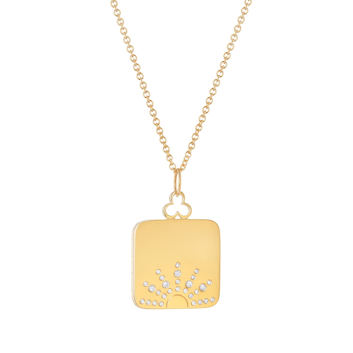DELUXE SUNRISE DIAMOND SQUARE 'PILLOW' LOCKET NECKLACE IN 18K GOLD