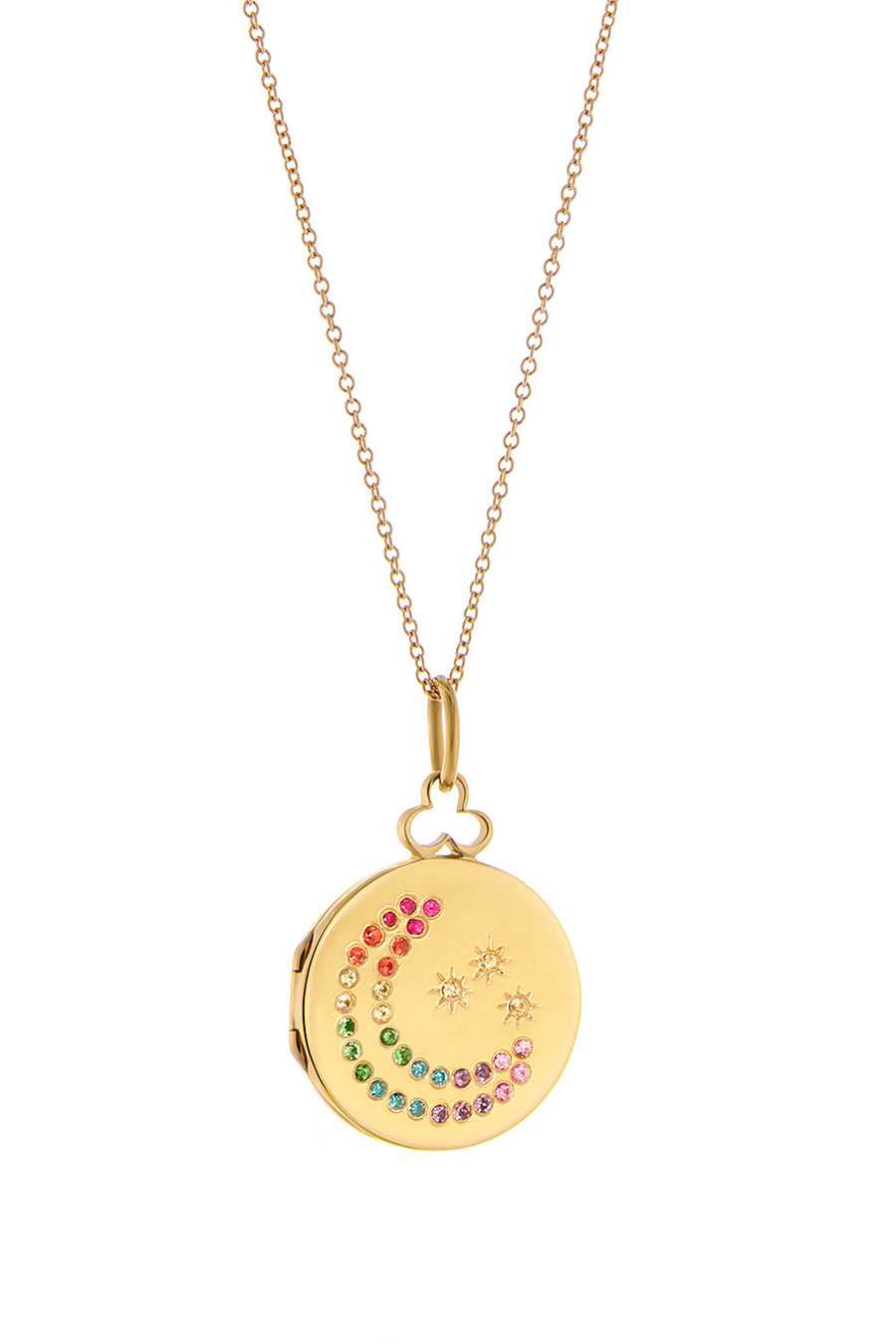 Medium Moon & Stars Locket Necklace | Rainbow Sapphires