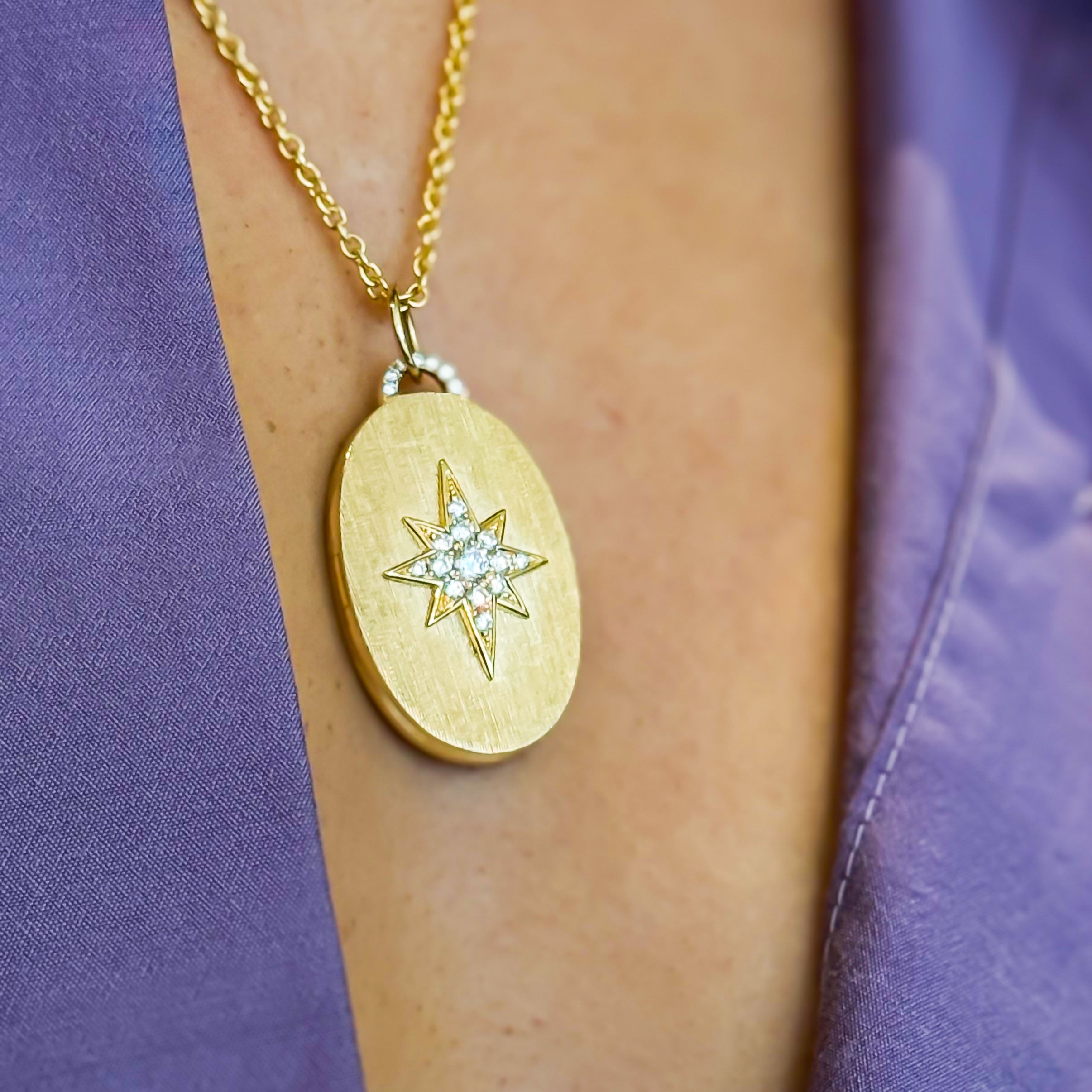 diamond north star oval locket necklace in 18k gold