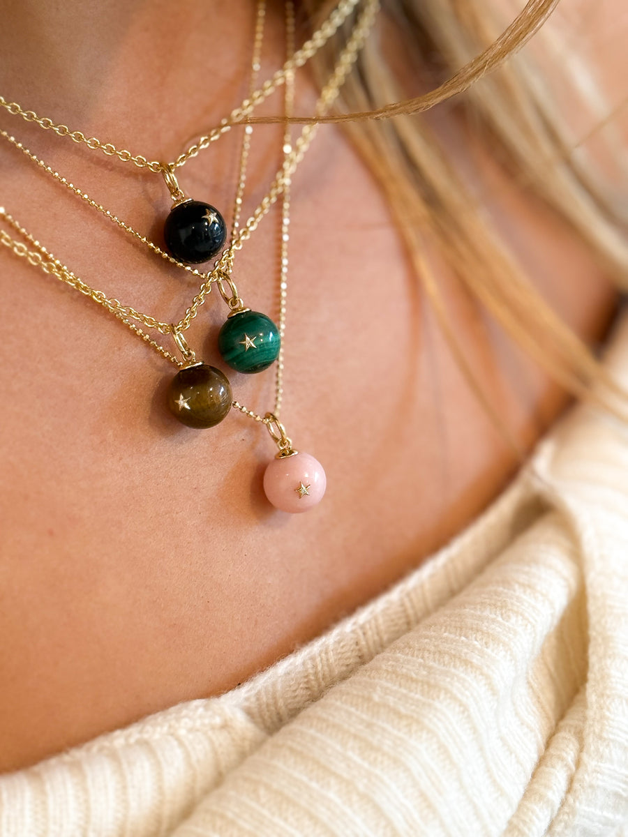 Diamond 'Morning Star' Charm | Pink Opal