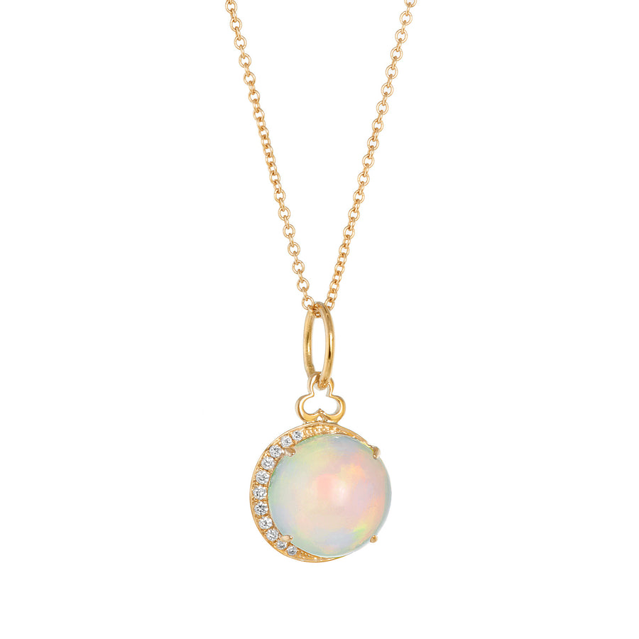Ethiopian Opal Moon Charm in 18k Gold | Diamonds