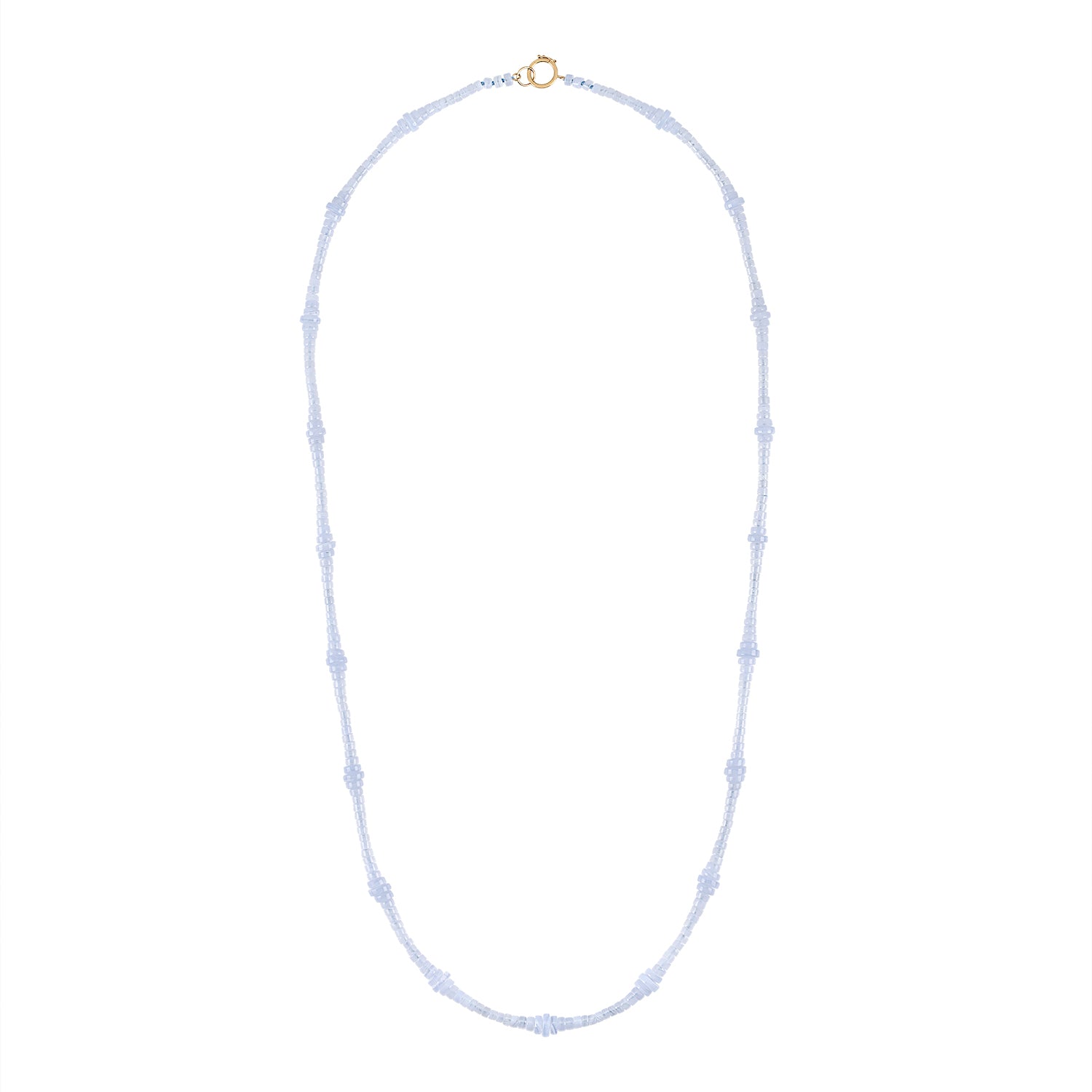blue lace agate strand necklace with 18k gold clasp 