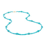 turquoise beaded strand necklace with 18k gold clasp