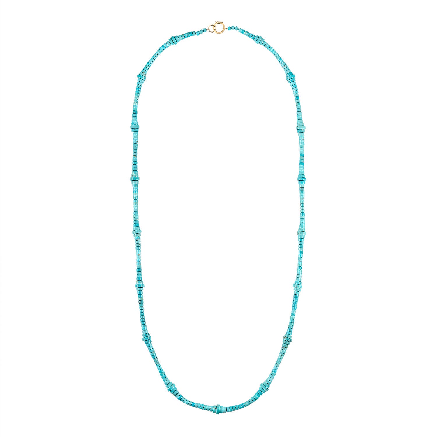 turquoise beaded strand necklace with 18k gold clasp