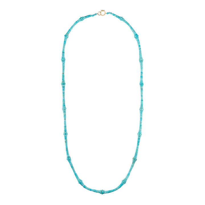 turquoise beaded strand necklace with 18k gold clasp