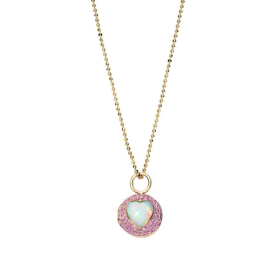 Ethiopian Opal &amp; Pink Sapphire Peekaboo Heart Necklace, ball locket with sapphires