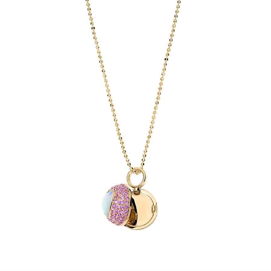 Ethiopian Opal &amp; Pink Sapphire Peekaboo Heart Necklace, ball locket with sapphires