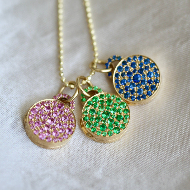 blue sapphire pavé locket in 18k gold