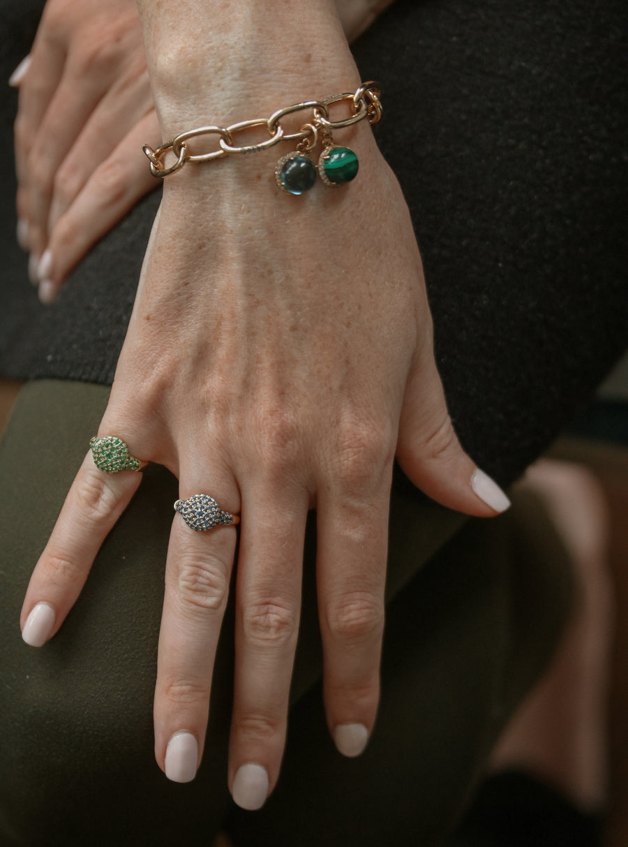 Green Garnet 'Sugar' Pinky Signet Ring in 18k Gold