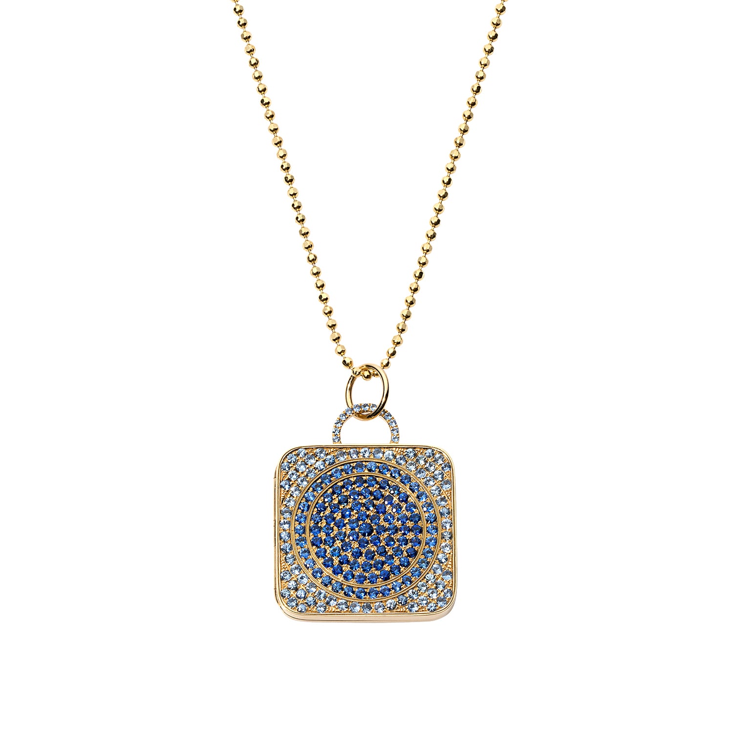 blue sapphire pavé square locket necklace in 18k gold