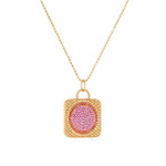 pink, orange and yellow sapphire pavé square locket necklace in 18k gold