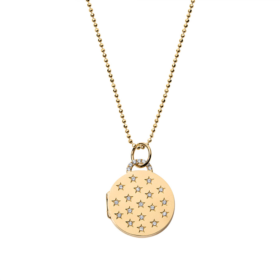 18k gold round locket with diamond pavé stars