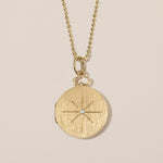 north star locket necklace in 18k gold with diamond 