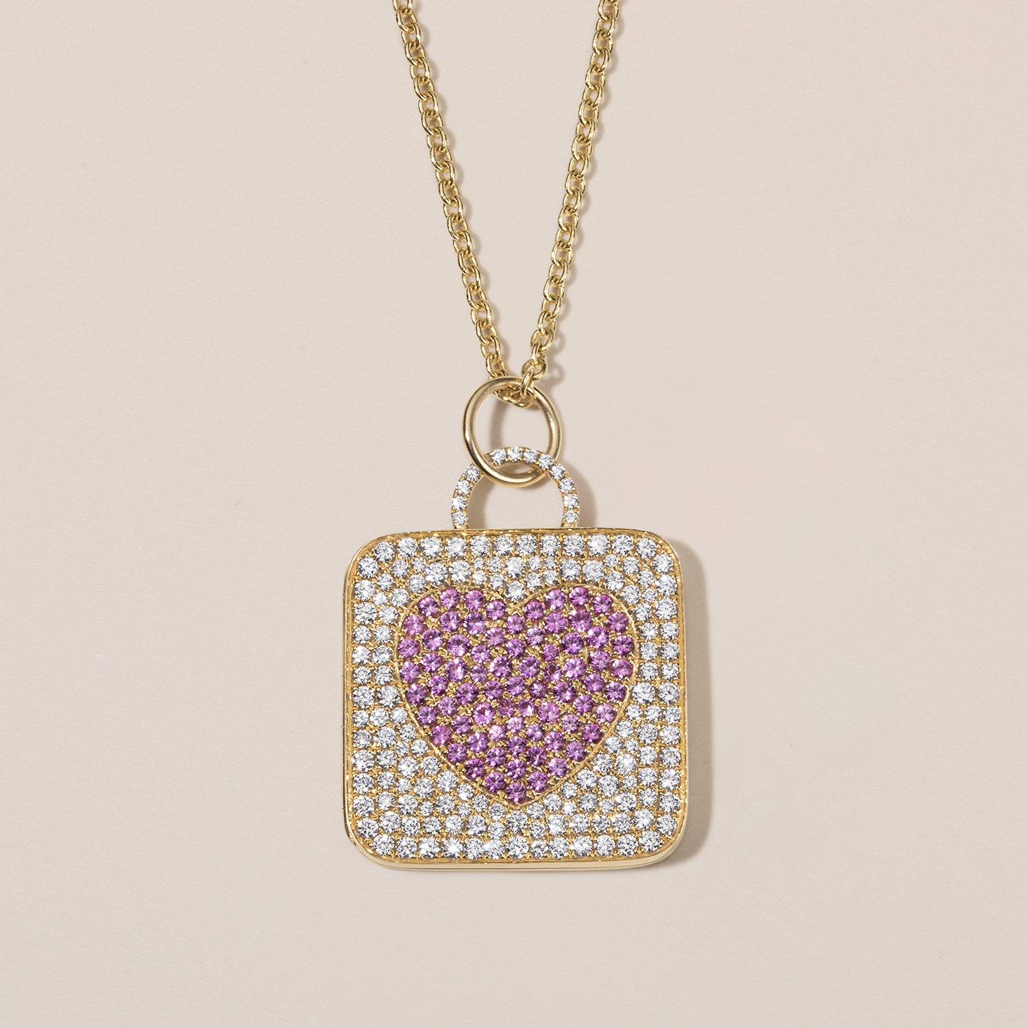 diamond and pink sapphire sweet dreams square locket necklace
