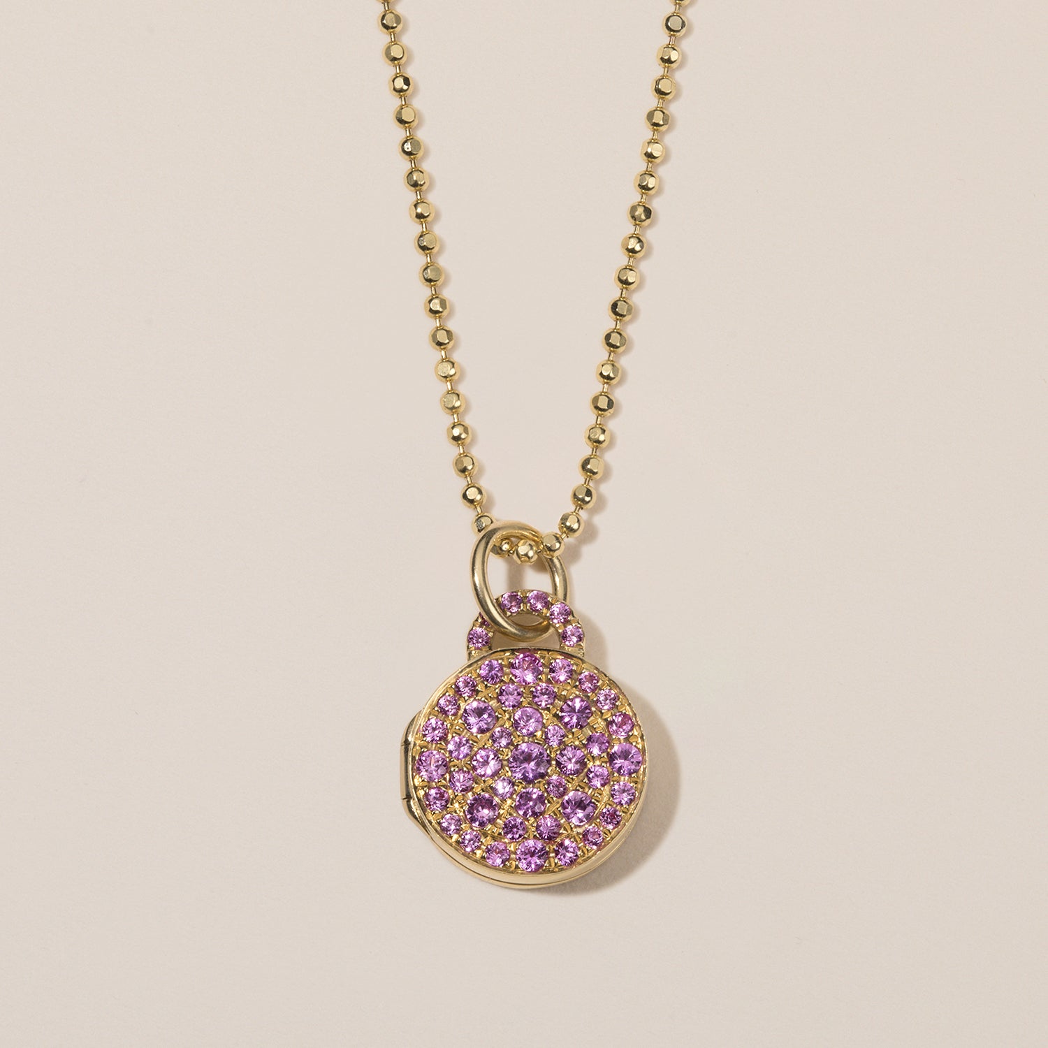 pink sapphire pavé locket necklace in 18k gold