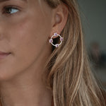 Light pink sapphire pendant circular earrings with diamonds
