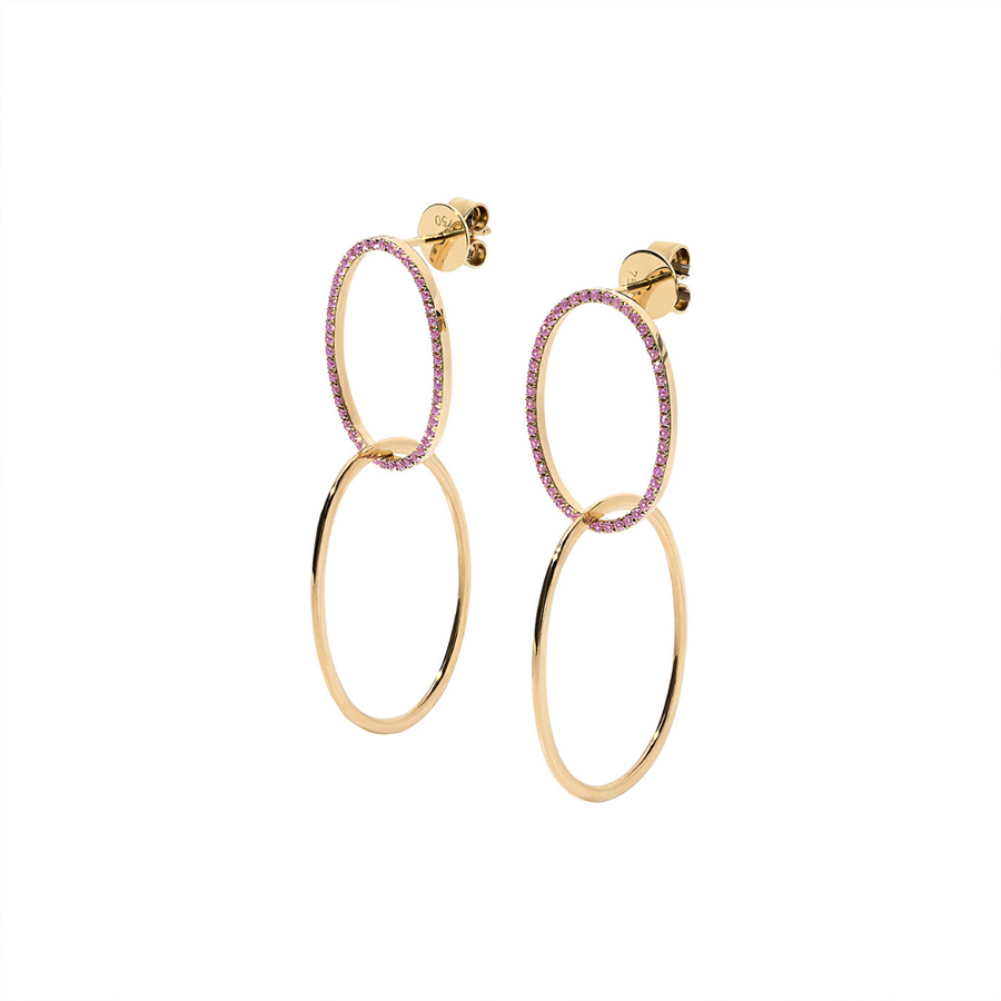 Oh! Supreme double hoop earrings in 18k gold and pink sapphires