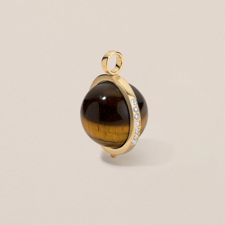 18k gold pendant with tigers eye ball and diamonds