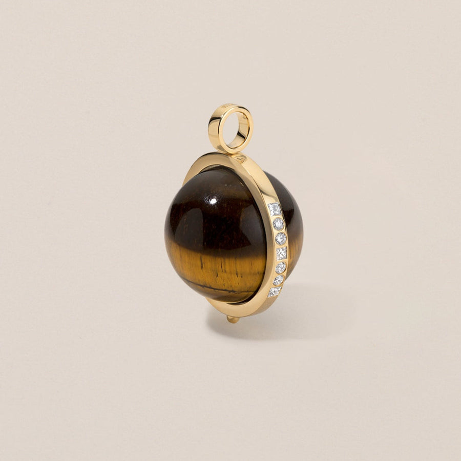 18k gold pendant with tigers eye ball and diamonds