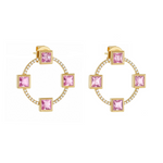 Light pink sapphire pendant circular earrings with diamonds