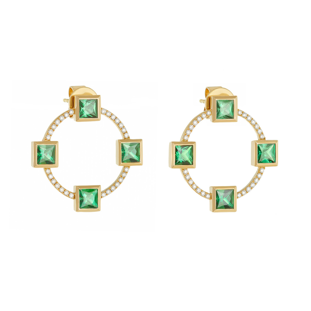 Green Garnet 'Club' Earrings in 18k Gold