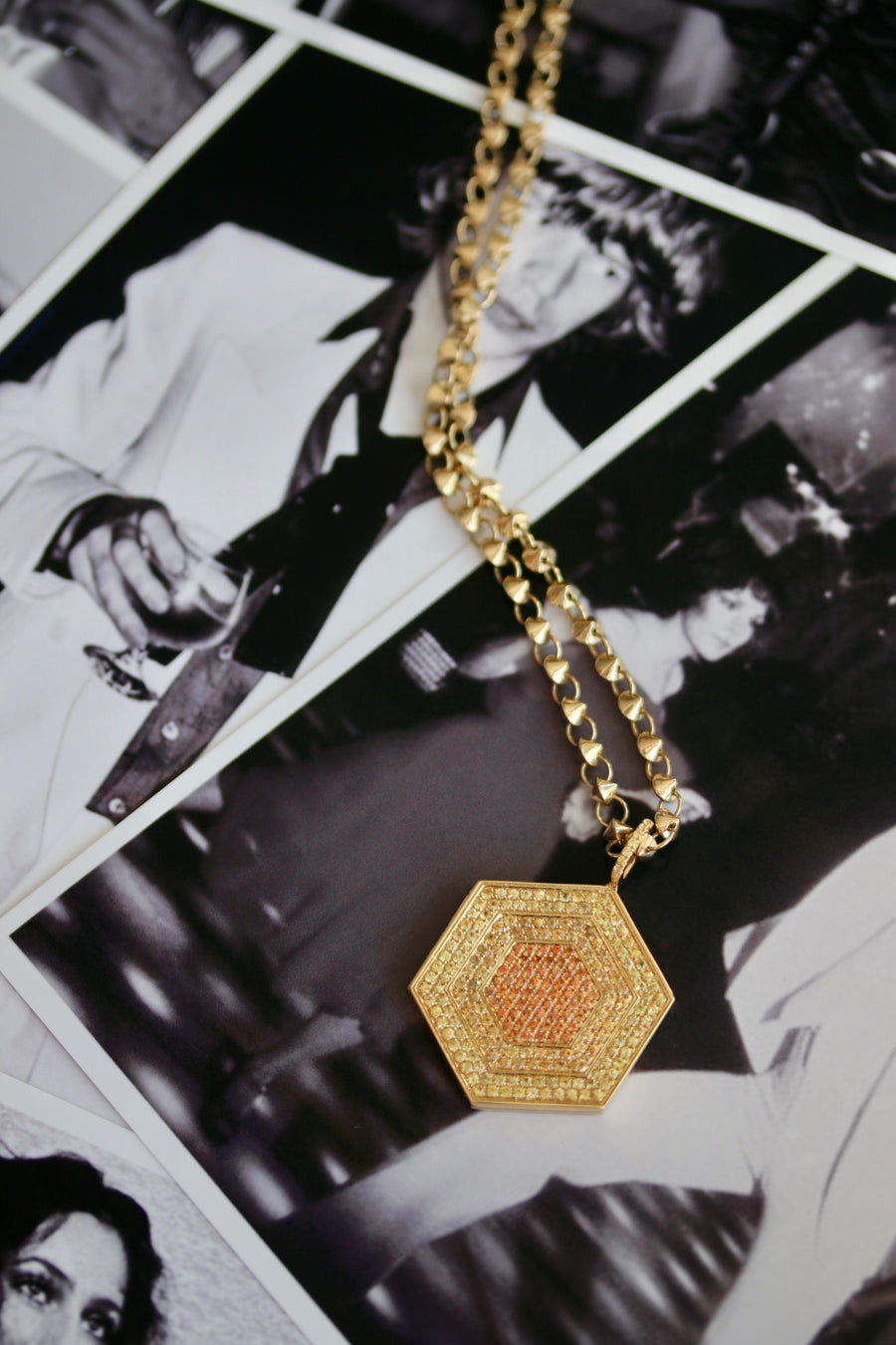 18k gold and yellow sapphire hexagonal locket pendant